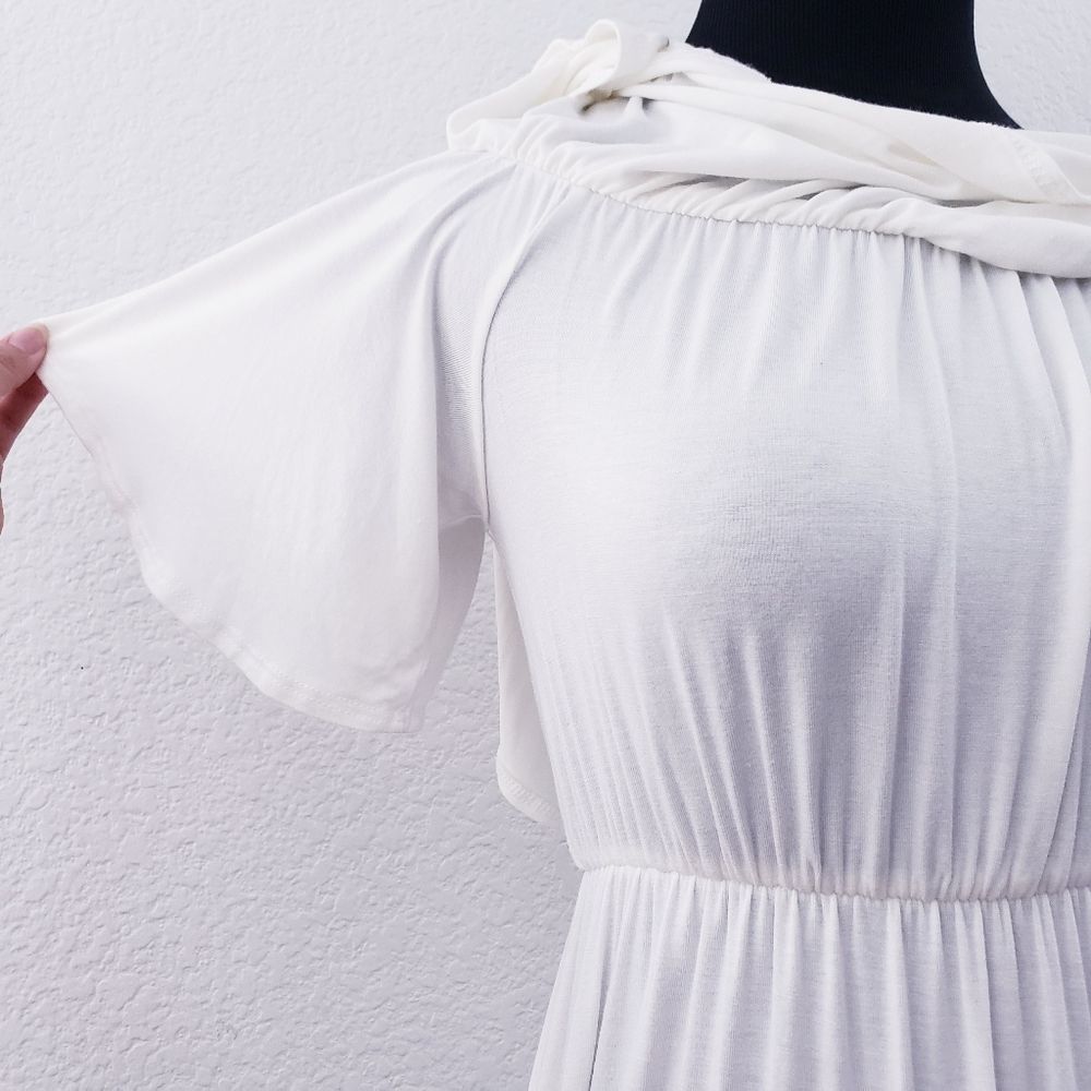 Pinkblush Off Shoulder Ivory  Ruffle Trim Maternity Maxi Dress - Picture 7 of 12